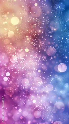 Abstract blur bokeh banner background. Rainbow colors, pastel purple, blue, gold yellow, white silver, pale pink bokeh background 