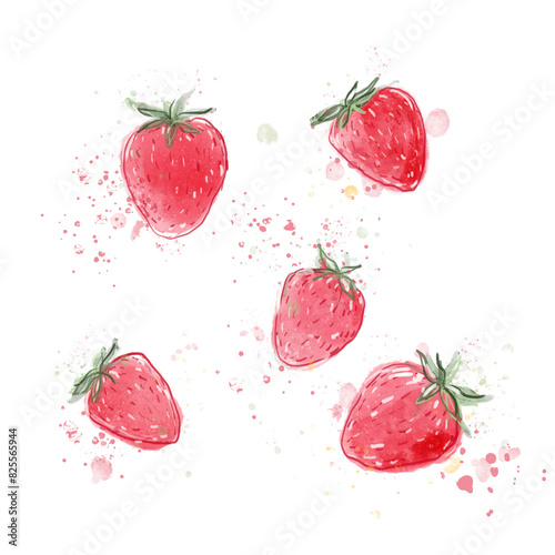 Truskawki akwarela. Rozbryzgi farby 