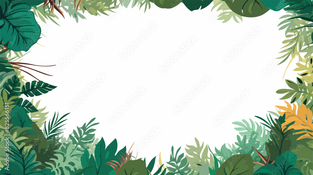 Green tropical jungle frame with lush colorful leav