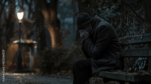 A man sitting on a bench, burying his face in his hands, overwhelmed with grief and sorrow.