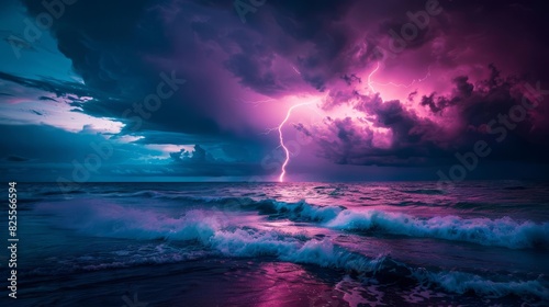 aweinspiring lightning strike over stormy sea majestic power of nature photo