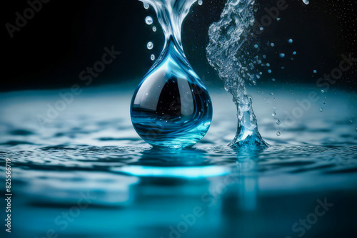 Foto profesional en plano cercano de una gota cayendo sobre el agua 