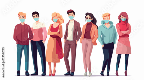 Group of vaccinated young people cartoon flat vecto photo