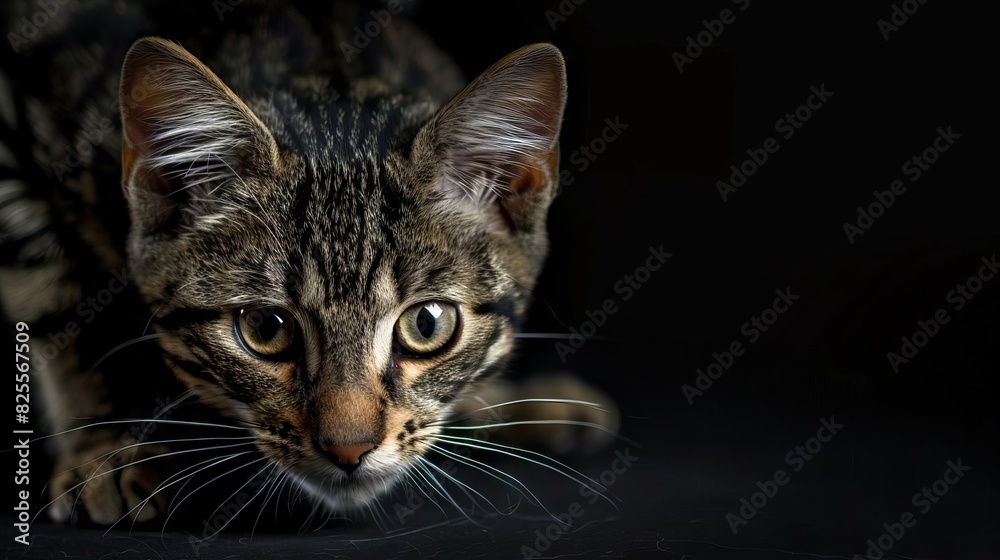 fierce feline poised youthful tabby cat ready to pounce animal photography