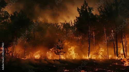 intense forest fire at night apocalyptic natural disaster scene