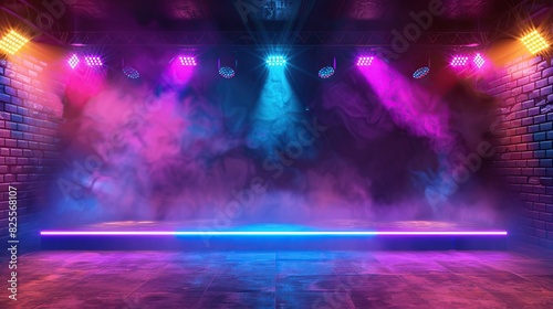 Empty concert stage with colorful lights
