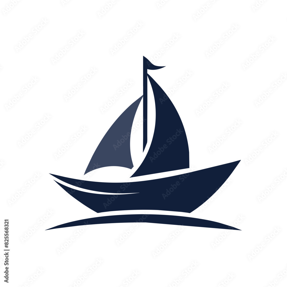 a minimalist 						Boat Logo vector art illustration with a simple Historic Sailing Boat icon logo