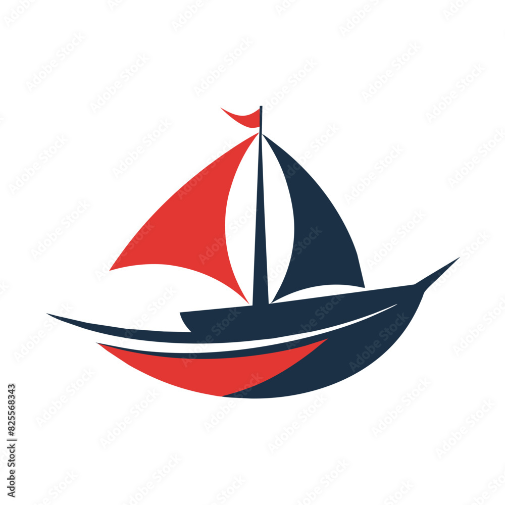 a minimalist 						Boat Logo vector art illustration with a simple Historic Sailing Boat icon logo