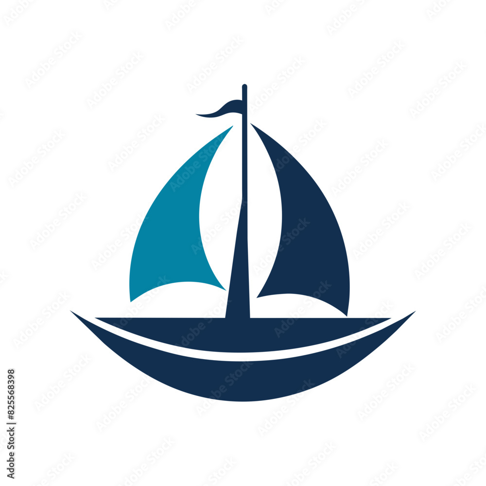a minimalist 						Boat Logo vector art illustration with a simple Historic Sailing Boat icon logo