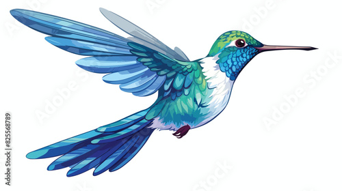 Hand drawn sapphire hummingbird colorful sketch sty