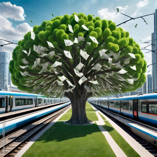 Urban Oasis: Money Tree Flourishes Amidst Futuristic Rail Hub