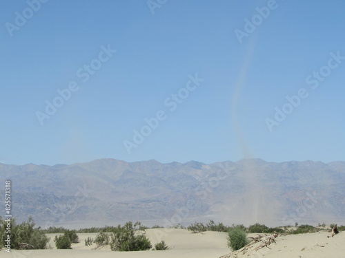 Sand tornadoes at Death Valley Mesquite Flat Sand Dunes