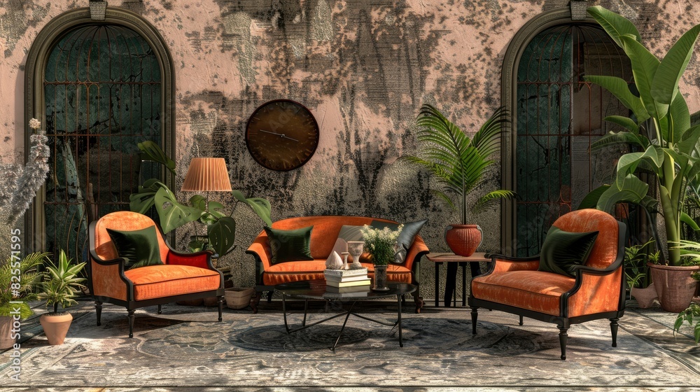 Obraz premium Living Room With An Eclectic Mix Of Vintage And Modern Elements, Room Background Photos