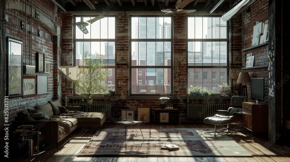 Living Room With An Industrial Design, Exposed Brick, And Metal Accents, Room Background Photos