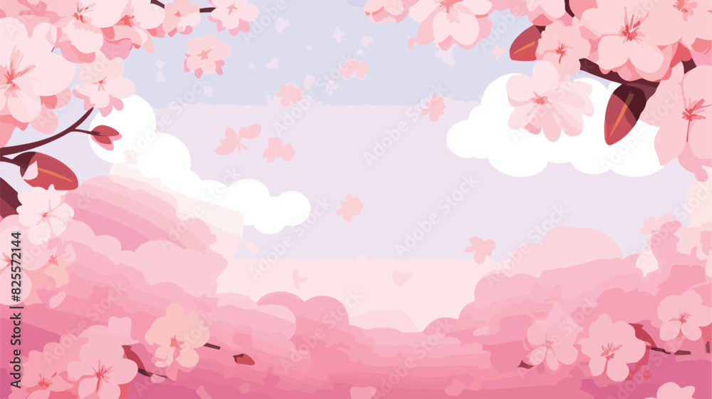 Horizontal frame overgrown sakura or cherry tree wi