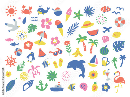 夏と海のかわいいアイコンイラストセット