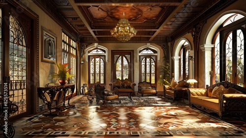 Mediterranean-Style Living Room With Terracotta Floors  Wrought Iron Accents  And Mosaic Tiles  Room Background Photos