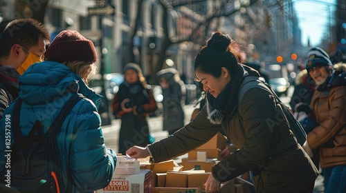 Volunteers distributing aid in a city street  photo