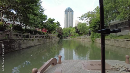 Hangzhou, China, May 23, 2024: Cityview of Hangzhou, China on sunny summer day; Timelapse