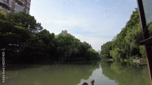 Hangzhou, China, May 23, 2024: Cityview of Hangzhou, China on sunny summer day; Timelapse