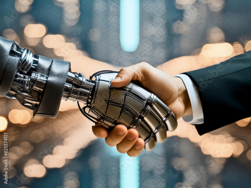 ロボットと人間の握手　ビジネス photo