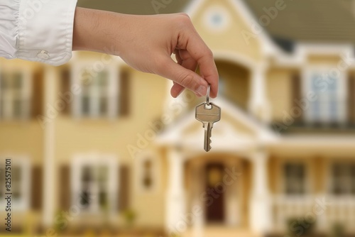 A person handing over the keys to a house to the new homeowner