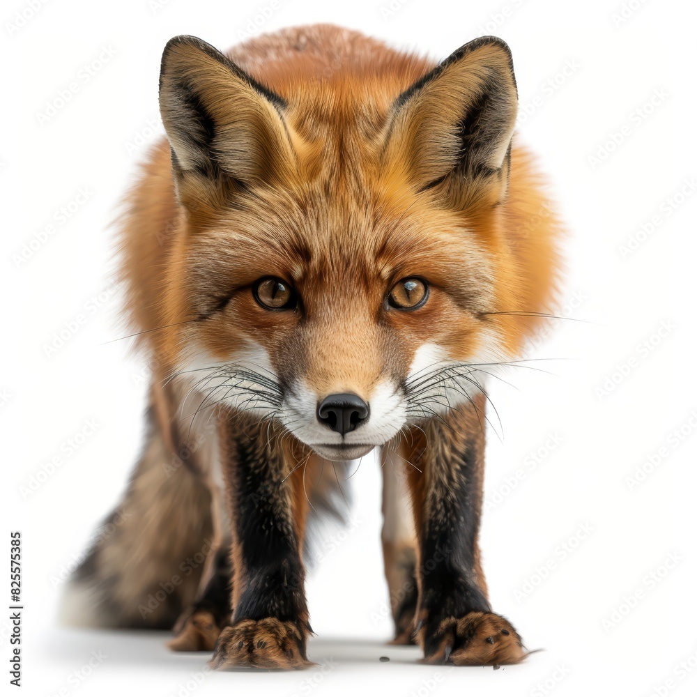 a close up of a fox's face with a white background
