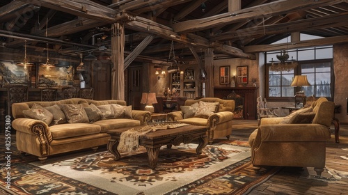 Rustic Farmhouse Living Room With Vintage Furniture And Exposed Beams, Room Background Photos