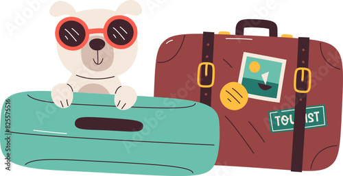 Dog With Travel Suitcases
