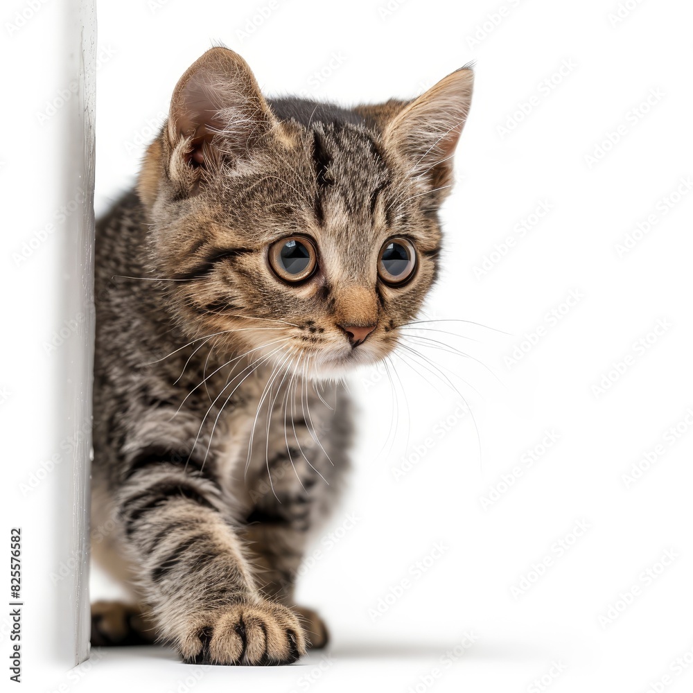 a small kitten looking at the camera from behind a wall a small kitten looking at the camera from behind a wall