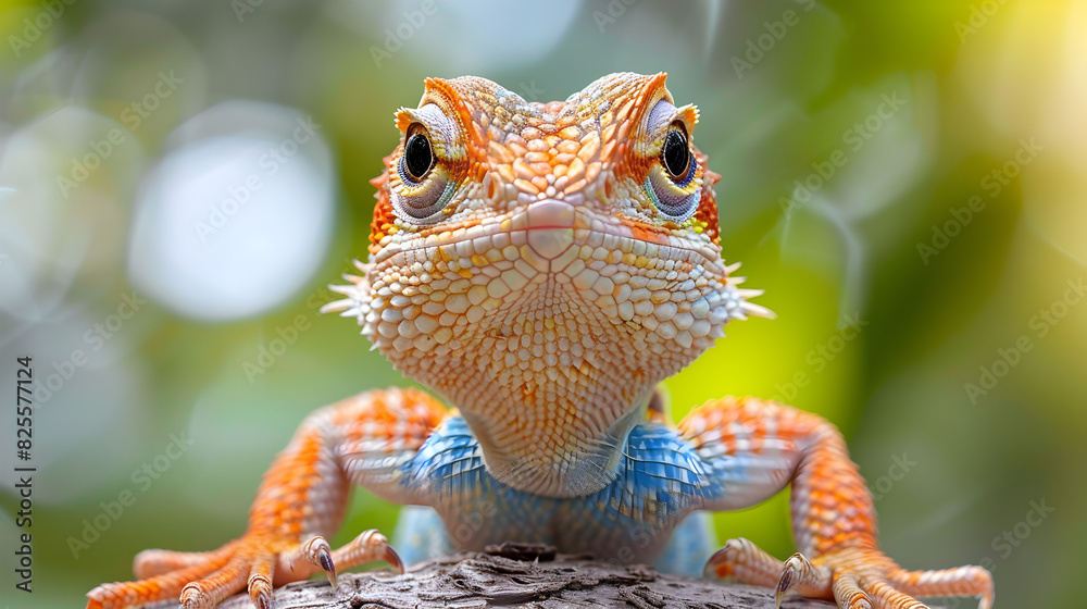 Obraz premium A Small Lizard Perched on a Tree Branch, Basking in the Warm Sunshine