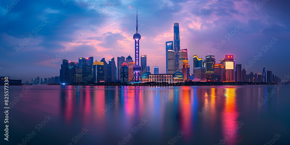Fototapeta premium Skyline with violet sky
