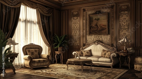 Living Room With A Classic, Elegant Design, Featuring Traditional Furniture And Luxurious Fabrics, Room Background Photos