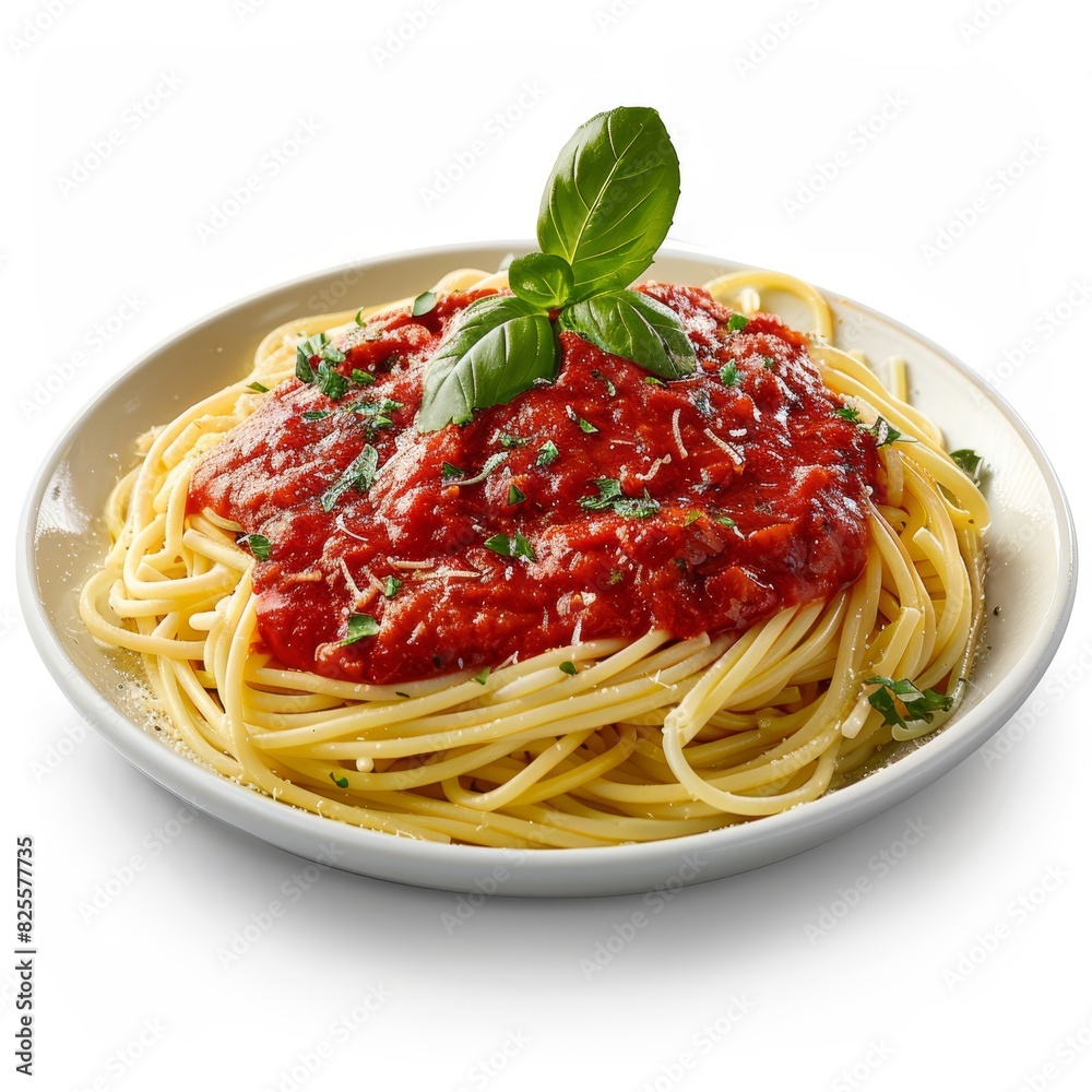 a plate of spaghetti with sauce and basil on top a plate of spaghetti with sauce and basil on top