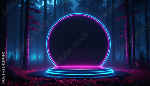 stage with lights, stand platform 3d 