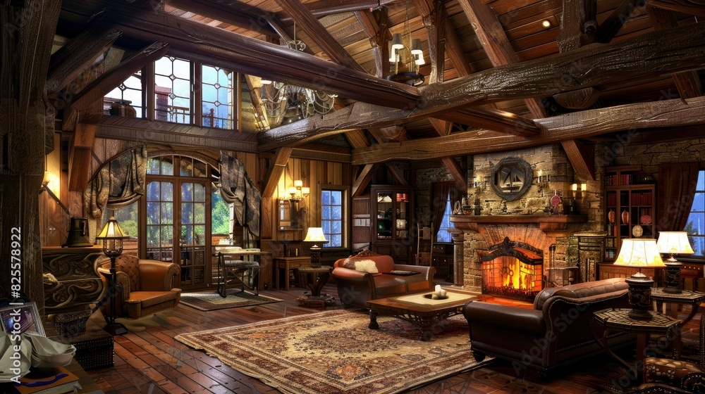 Living Room With A Cozy Fireplace, Rustic Wooden Beams, And Plush Seating, Room Background Photos Living Room With A Cozy Fireplace, Rustic Wooden Beams, And Plush Seating, Room Background Photos