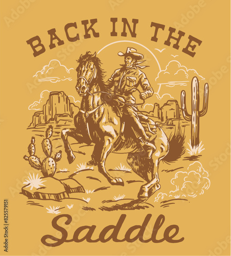 Long Live Cowboys. Wild West scene of a Cowboy on a bucking horse.