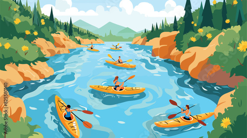 Kayaking club poster mockup with a top view of rive photo