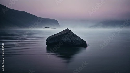 Misty Mountain Lake, fog over the sea