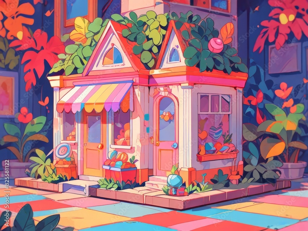Isometric colorful candy shop