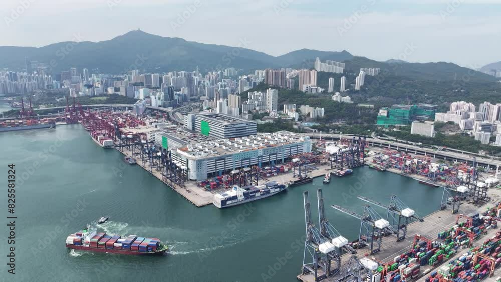 Hong Kong Tsing Yi Kwai Chung Container Terminals near Stonecutters Bridge flyover highway, Far East Asia-Pacific trade shipment logistic hub and seaport with busy container throughput in the world Hong Kong Tsing Yi Kwai Chung Container Terminals near Stonecutters Bridge flyover highway, Far East Asia-Pacific trade shipment logistic hub and seaport with busy container throughput in the world