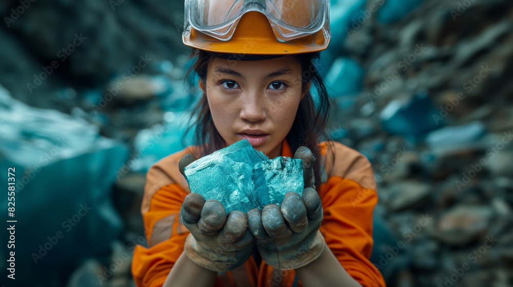miner holds crystals of cobalt mineral miner holds crystals of cobalt mineral