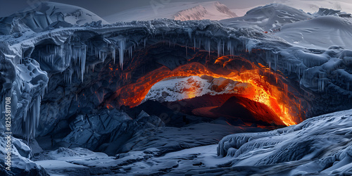 An active volcano with ice caves