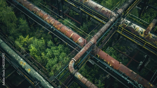 Oil pipelines pass through the forest