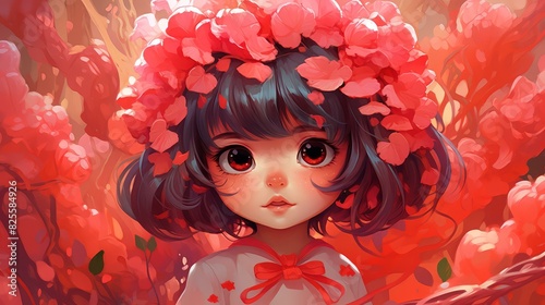 Vibrant chibistyle floral illustrations with vivid colors in a cartoony and stylized digital painting. photo