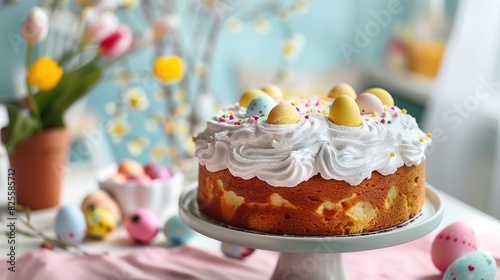 easter cake with easter eggs . Generative Ai