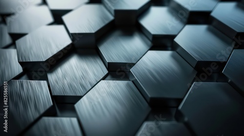 Luxury hexagonal abstract stainless steel metal background. Dark 3d geometric texture illustration