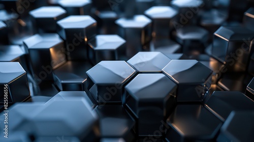 Luxury hexagonal abstract stainless steel metal background. Dark 3d geometric texture illustration