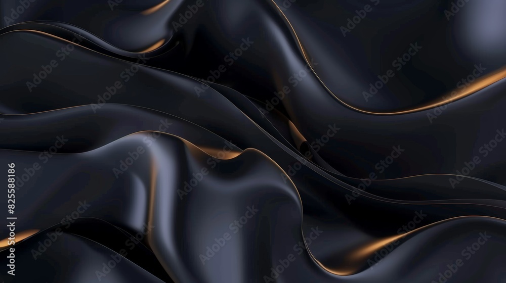 Obraz premium Smooth, elegant, flowing black satin fabric with soft creases and highlights on a dark background. Background with copy space. 