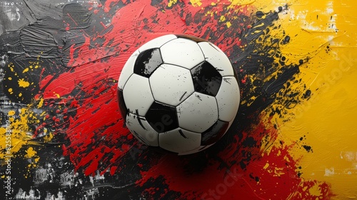 Flying soccer, the background is black, red and yellow three-color block, clear picture © bteeranan